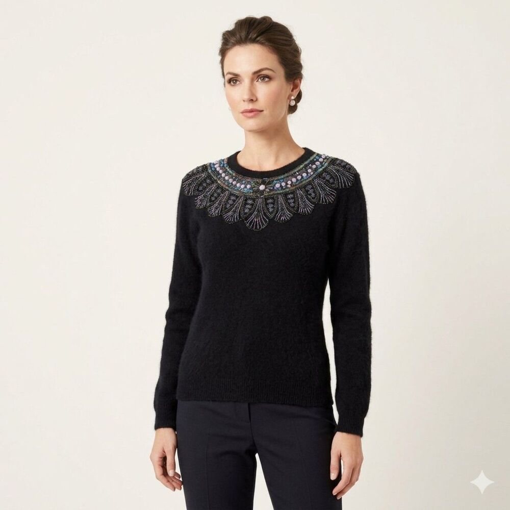 Vintage Carole Little St Tropez West | Beaded Lambswool Angora Sweater Luxury S